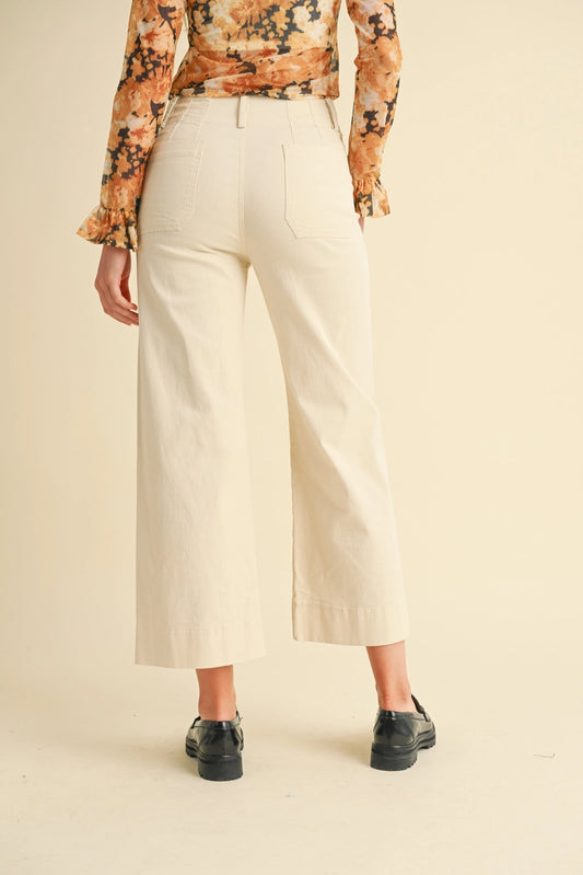 High Waisted Cropped Wide Leg Pant in Egg Shell
