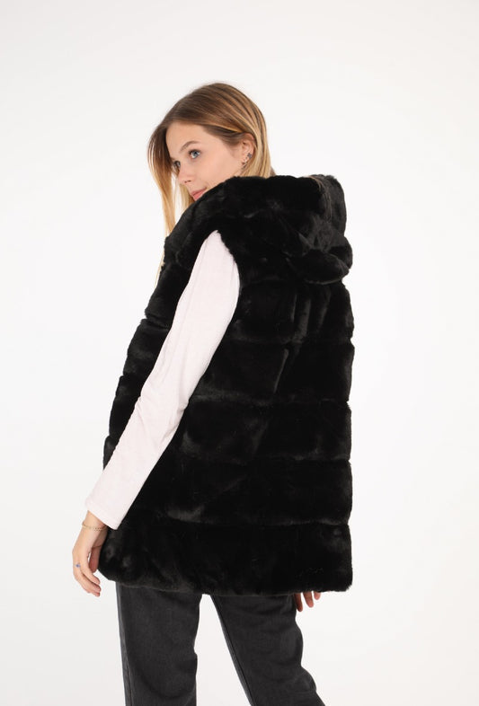 Sleeveless Faux Fur Hooded Vest
