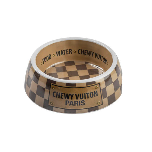 Checker Chewy Vuiton Dog Bowl Small