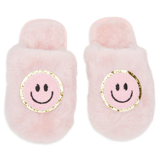 Cali Smiley Face Fuzzy Slippers