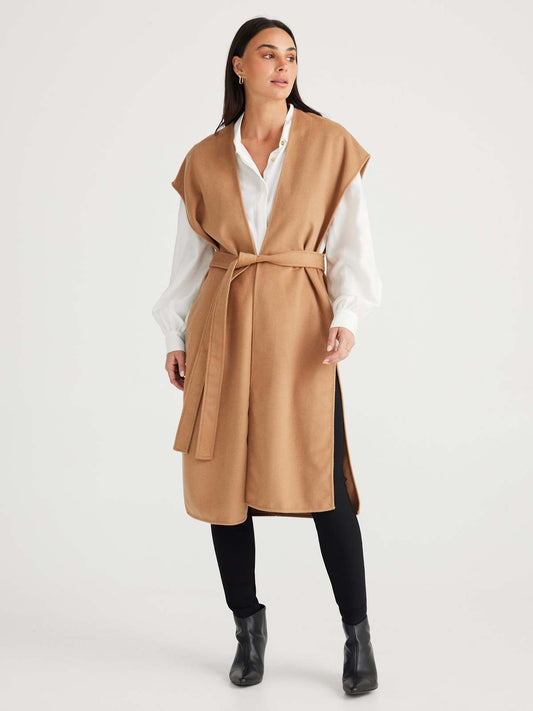 Darcy Cape Vest in Camel