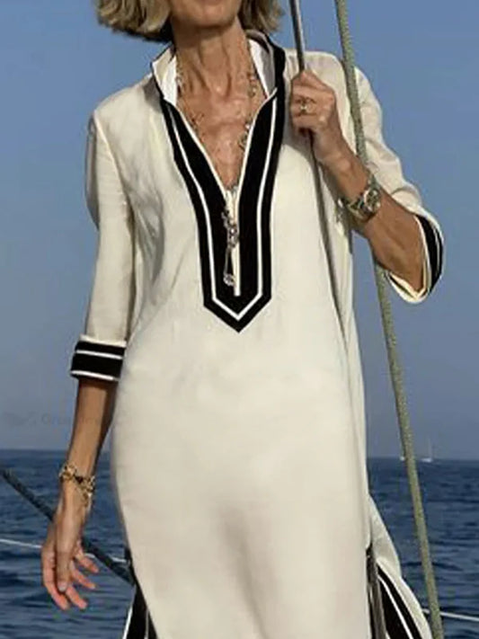 Loose Three -Quarter Split Side Split V-Neck Dress