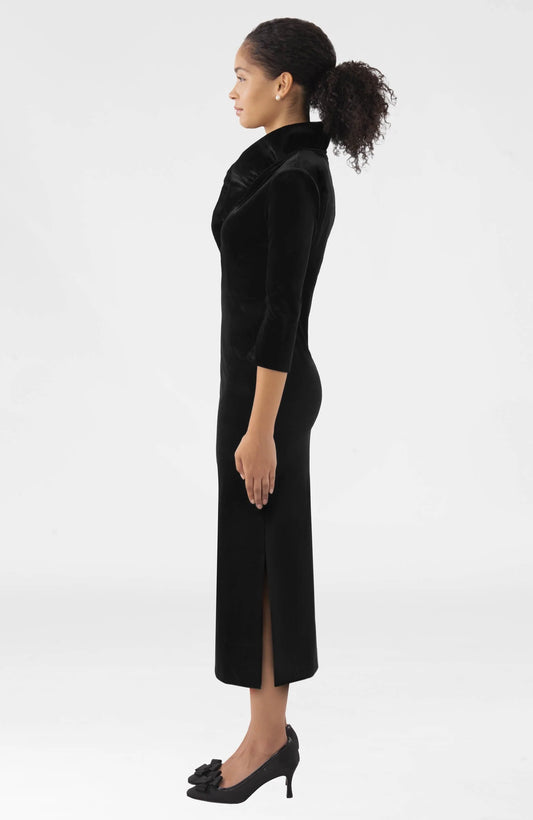 Ruffneck Midi/Maxi Dress in Silky Velvet in Black