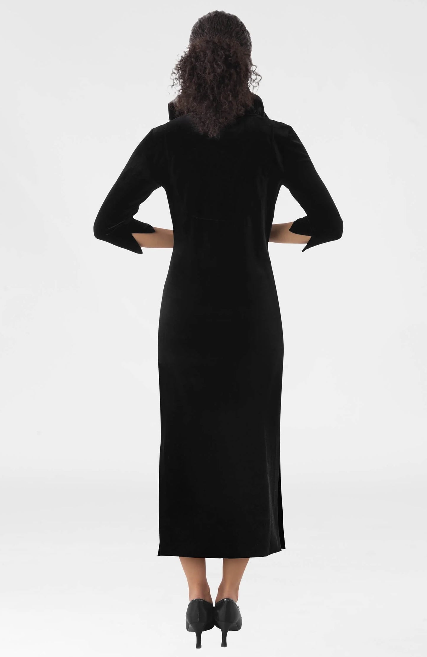 Ruffneck Midi/Maxi Dress in Silky Velvet in Black