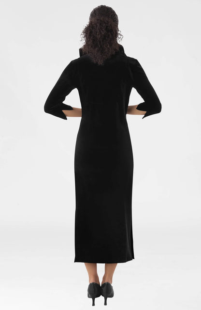 Ruffneck Midi/Maxi Dress in Silky Velvet in Black