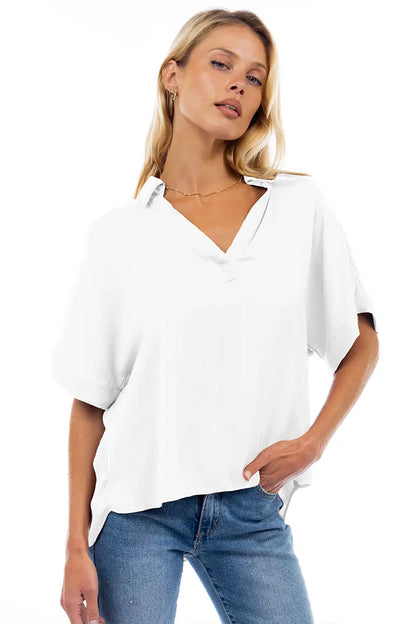 NZ Highlow Collar Satin Blouse