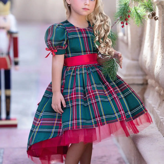 Holly Jolly Hi-Lo Plaid Holiday Dress for Girls