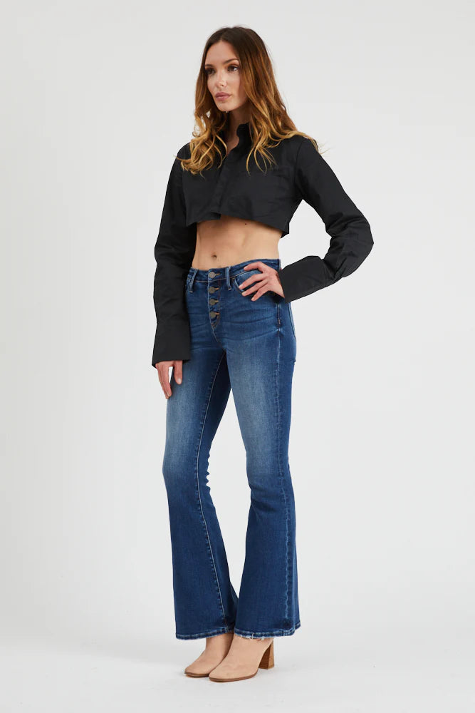 Blue Flare Jeans with Button Fly