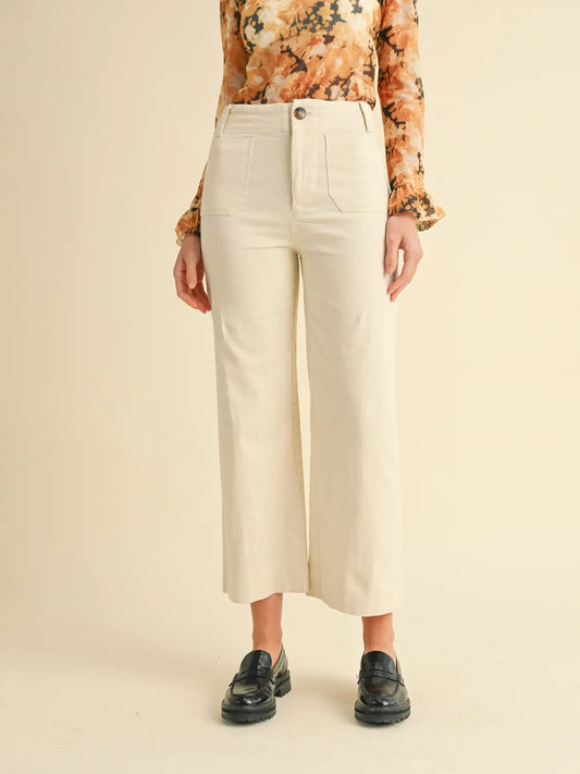 High Waisted Cropped Wide Leg Pant in Egg Shell