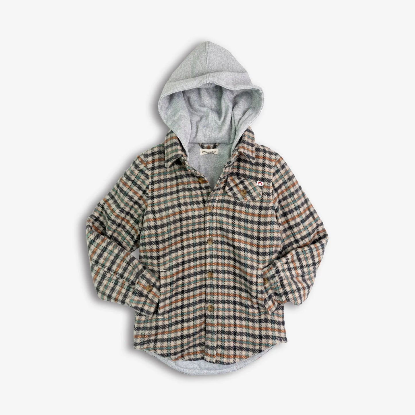 Glen Hooded Shirt in Beige/Teal Check