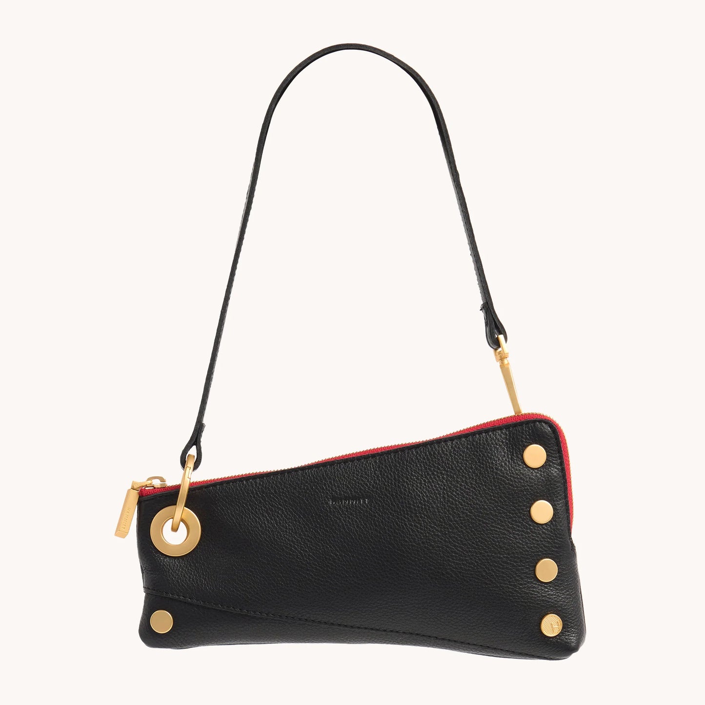 HAMMITT Nash Pochette in Black with Brushed Gold Hardware & Red Zipper