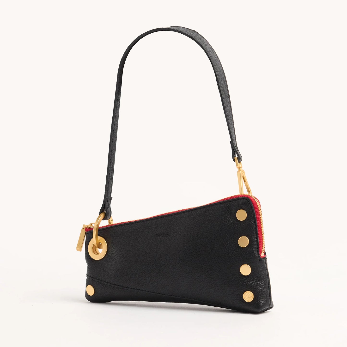 HAMMITT Nash Pochette in Black with Brushed Gold Hardware & Red Zipper