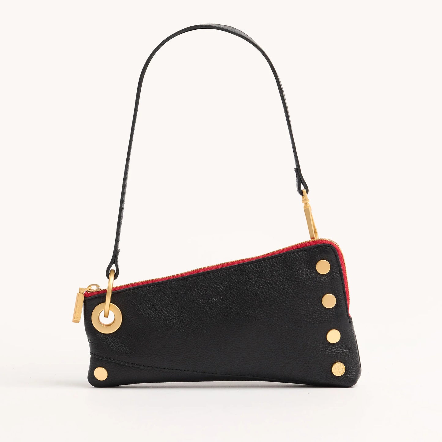 HAMMITT Nash Pochette in Black with Brushed Gold Hardware & Red Zipper