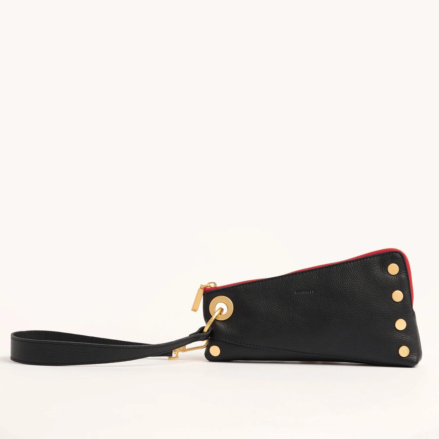 HAMMITT Nash Pochette in Black with Brushed Gold Hardware & Red Zipper