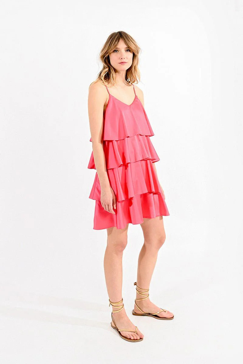 Mini Tiered Dress - Coral