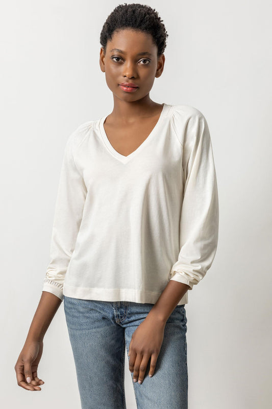 Full Sleeve Smocked V-Neck Top