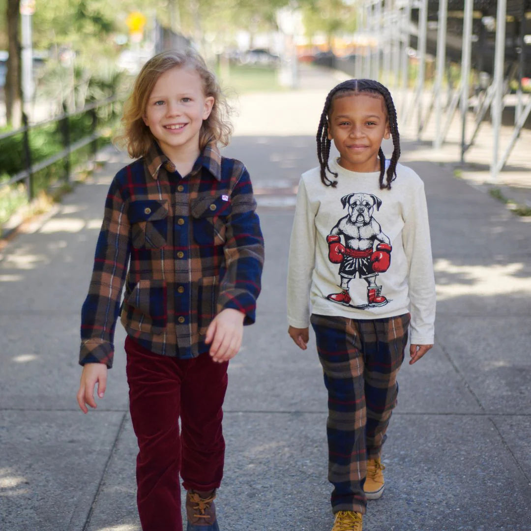 Snow Fleece Shirt in Navy/ Khaki Plaid