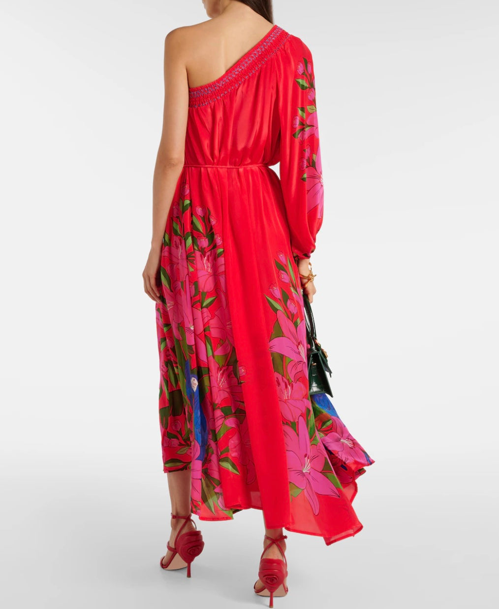 Summer Foliage Scarf Red Maxi Dress