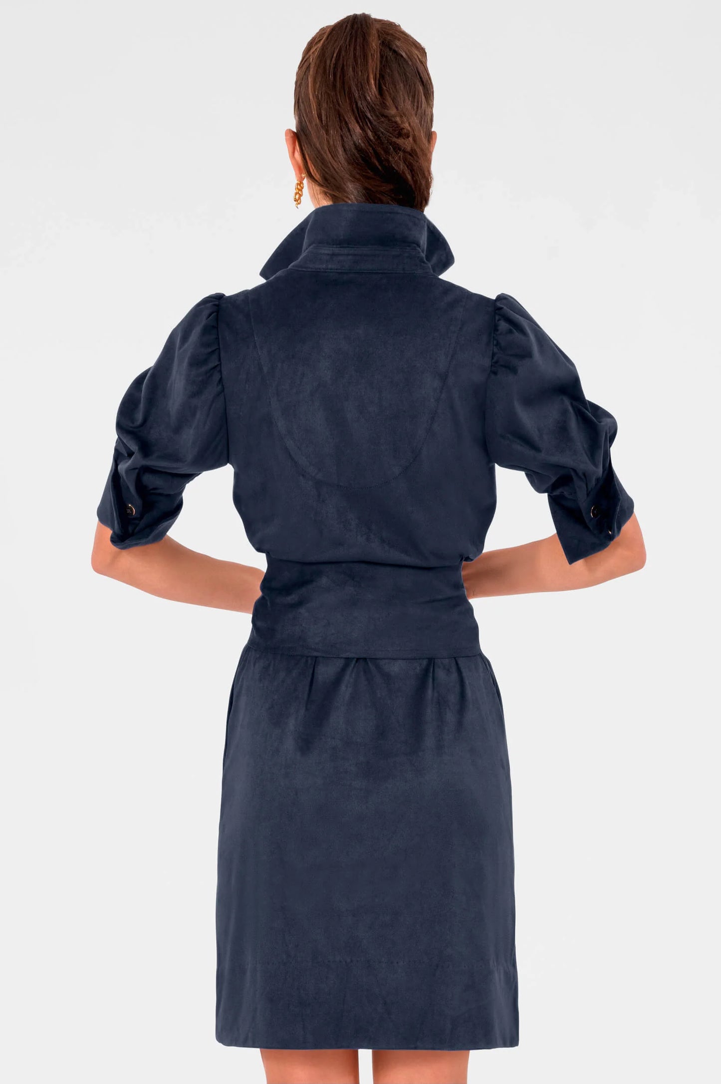 Suede Swagger Dress in Navy