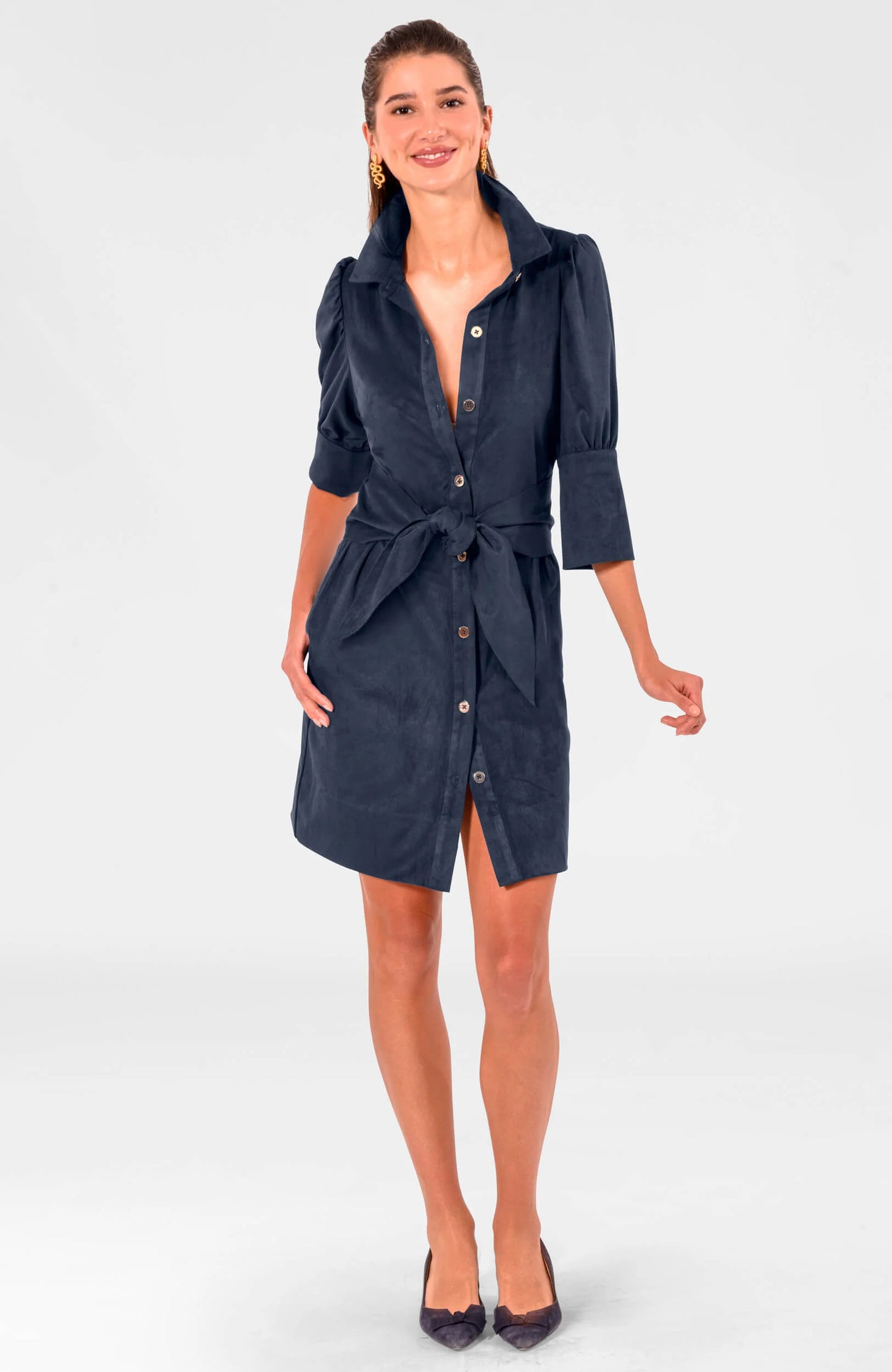 Suede Swagger Dress in Navy