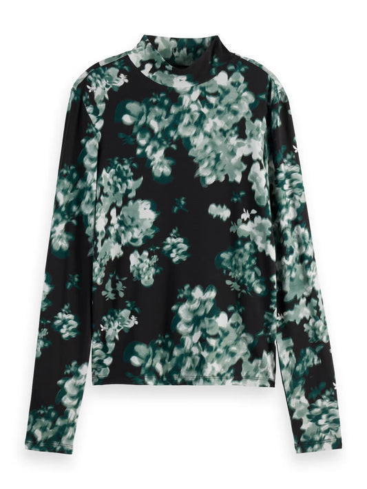 All Over Printed Mock Long Sleeve T-shirt in Park Green