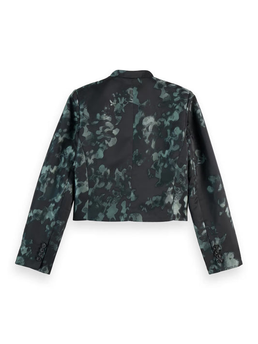 Floral Jacquard Cropped Blazer in Park Green