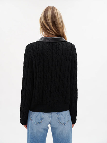 Chiara V-Neck Cable Knit Faux Leather Collar