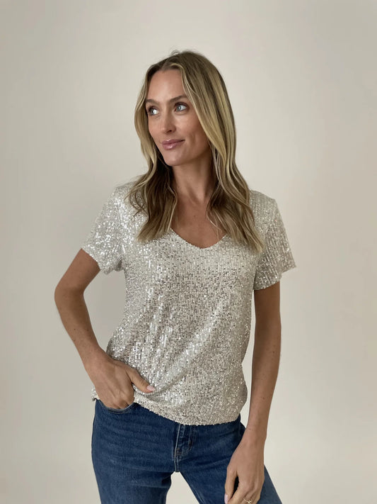 Anna Sequin Scoop Neck Top