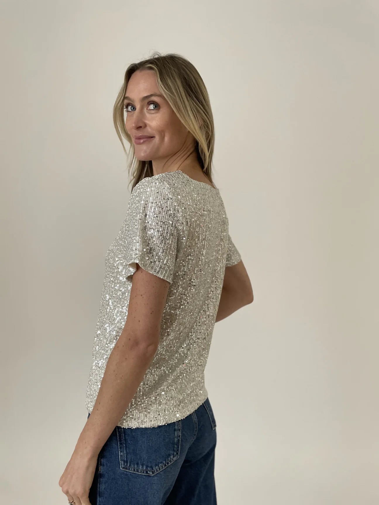 Anna Sequin Scoop Neck Top