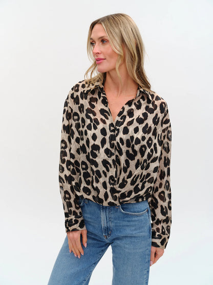 Zuri Top Cheetah Twist Front Blouse