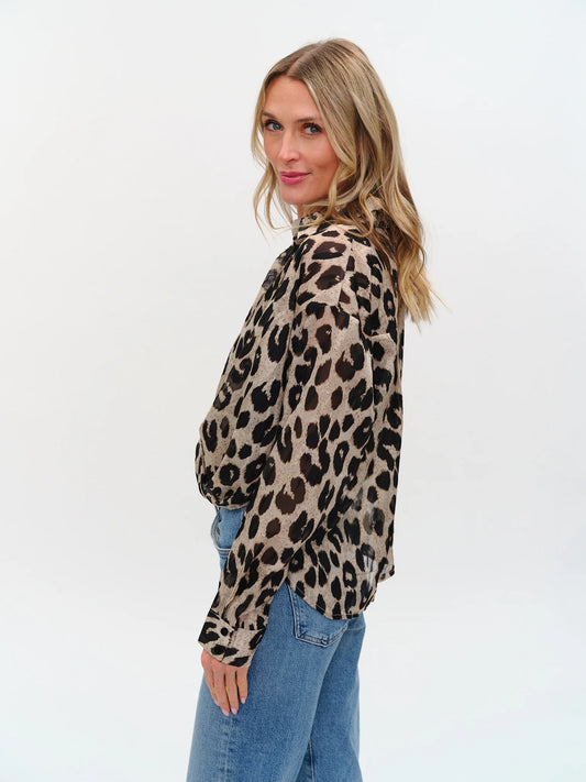 Zuri Top Cheetah Twist Front Blouse