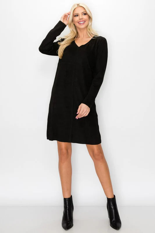 Aurora V-Neck Suedette Dress with Pockets